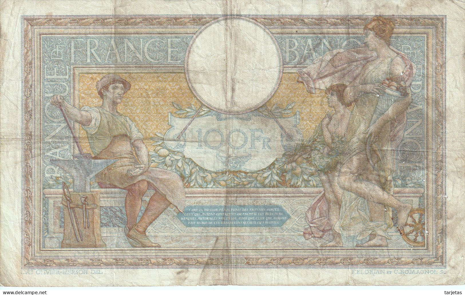 BILLETE DE FRANCIA DE 100 FRANCS DEL AÑO 1934 LUC OLIVIER MERSON (BANKNOTE) - 100 F 1908-1939 ''Luc Olivier Merson''