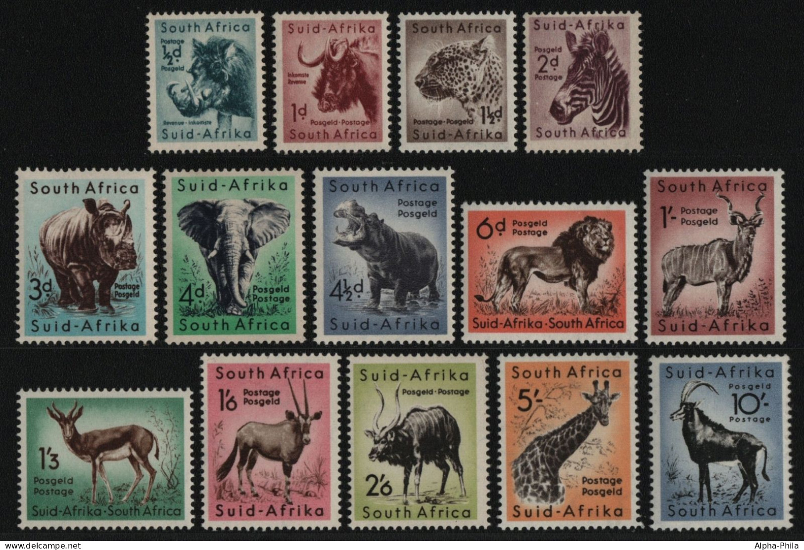 Südafrika 1954 - Mi-Nr. 239-252 * - MH - Wildtiere / Wild Animals - Neufs