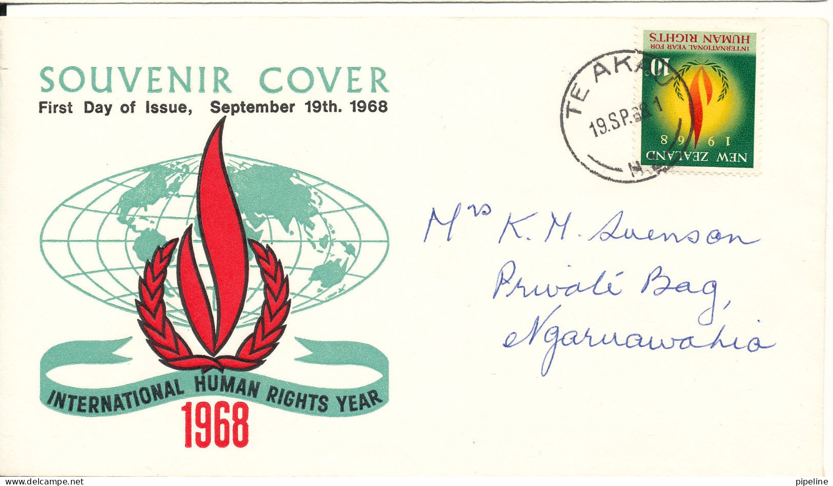 New Zealand FDC 19-9-1968 International Human Rights Year With Cachet - FDC