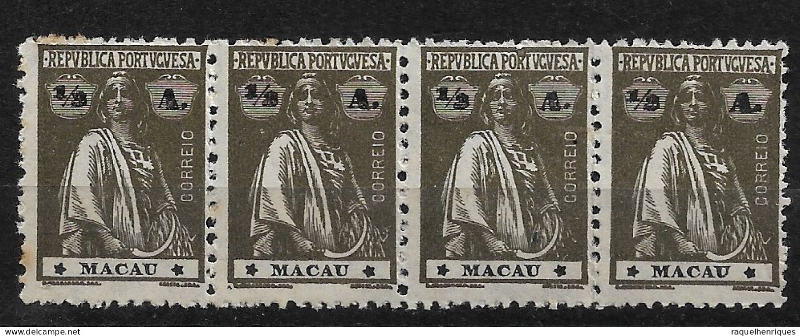 MACAU 1922 CERES 1/2A - 12x11.5 - STRIP OF 4 M NG (NP#72-P05-L8) - Unused Stamps