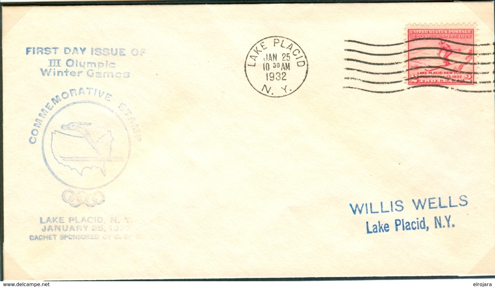 USA FDC 25-1-1932 With Blue Cachet - Hiver 1932: Lake Placid