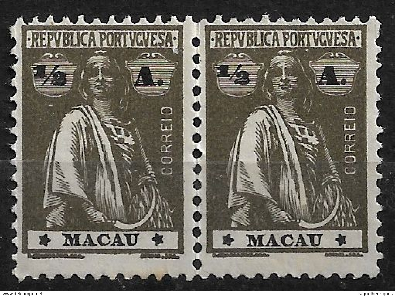 MACAU 1922 CERES 1/2A - 12x11.5 - PAIR M NG (NP#72-P05-L8) - Unused Stamps