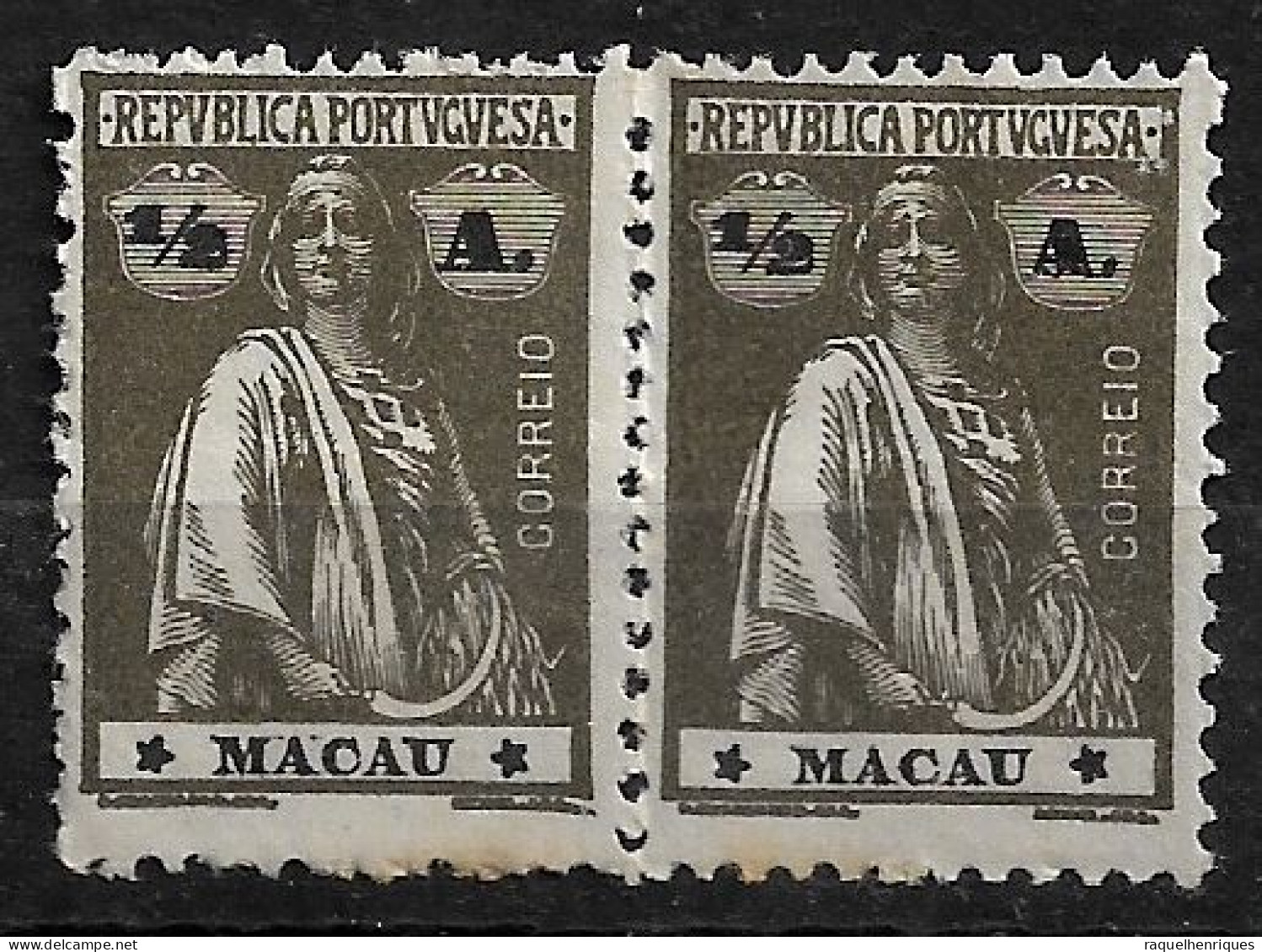 MACAU 1922 CERES 1/2A - 12x11.5 - PAIR M NG (NP#72-P05-L8) - Unused Stamps