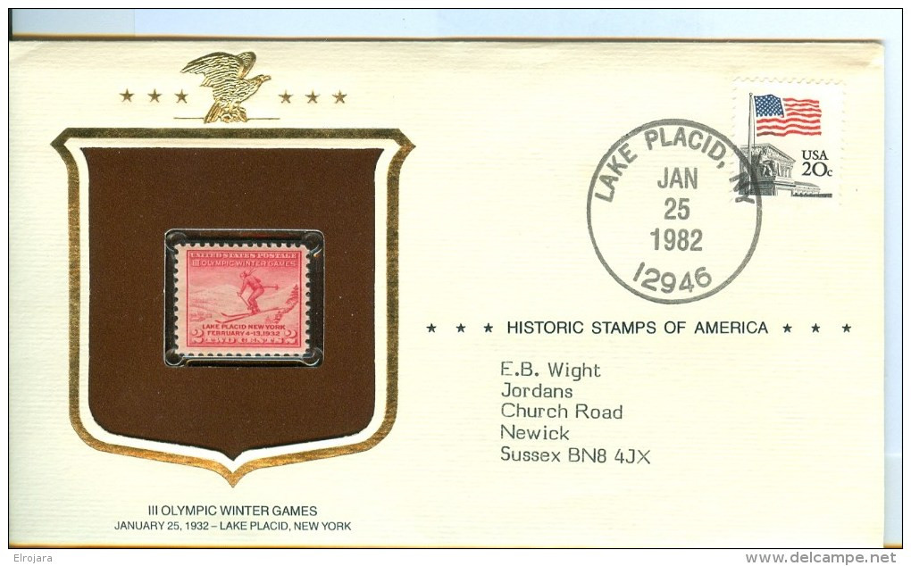 USA Cover With The 1932 Stamp For The 50th Anniversary Of The 1932 Olympic Games In Lake Placid - Estate 1932: Los Angeles