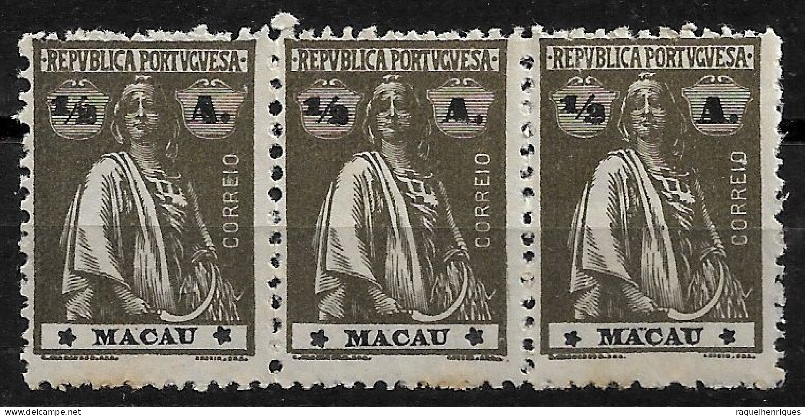 MACAU 1922 CERES 1/2A - 12x11.5 - TRIO M NG (NP#72-P05-L9) - Unused Stamps
