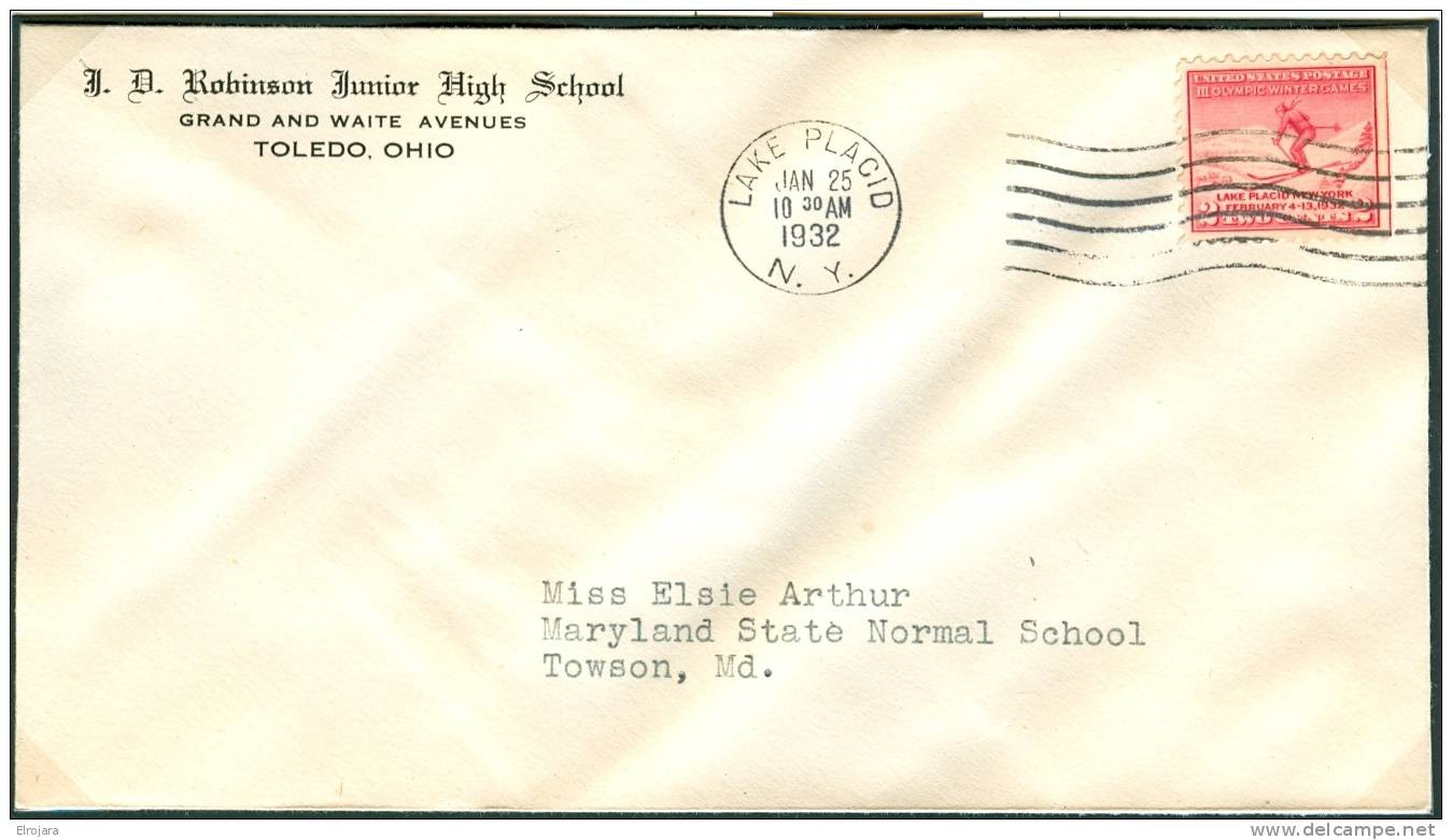 USA FDC 25-1-1932 STAMP IMPERFORATED AT THE RIGHT SIDE - Hiver 1932: Lake Placid