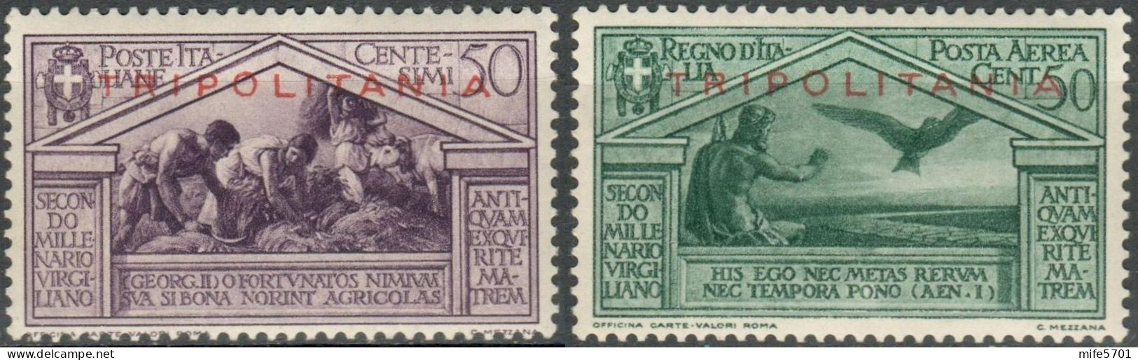 REGNO / COLONIE / TRIPOLITANIA 1930 - BIMILLENARIO NASCITA VIRGILIO C. 50 E 50 P.AEREA SOPRASTAMPATI - MNH SASSONE 82/A4 - Tripolitaine
