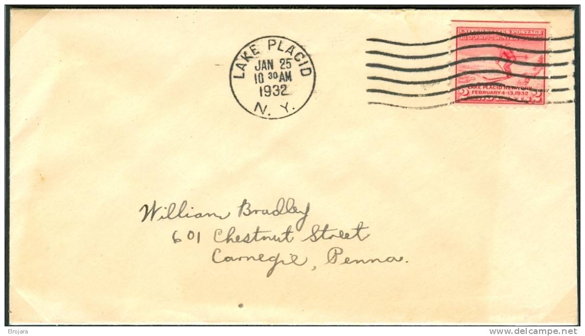 USA FDC 25-1-1932 STAMP UPPER SIDE IMPERFORATED - Hiver 1932: Lake Placid