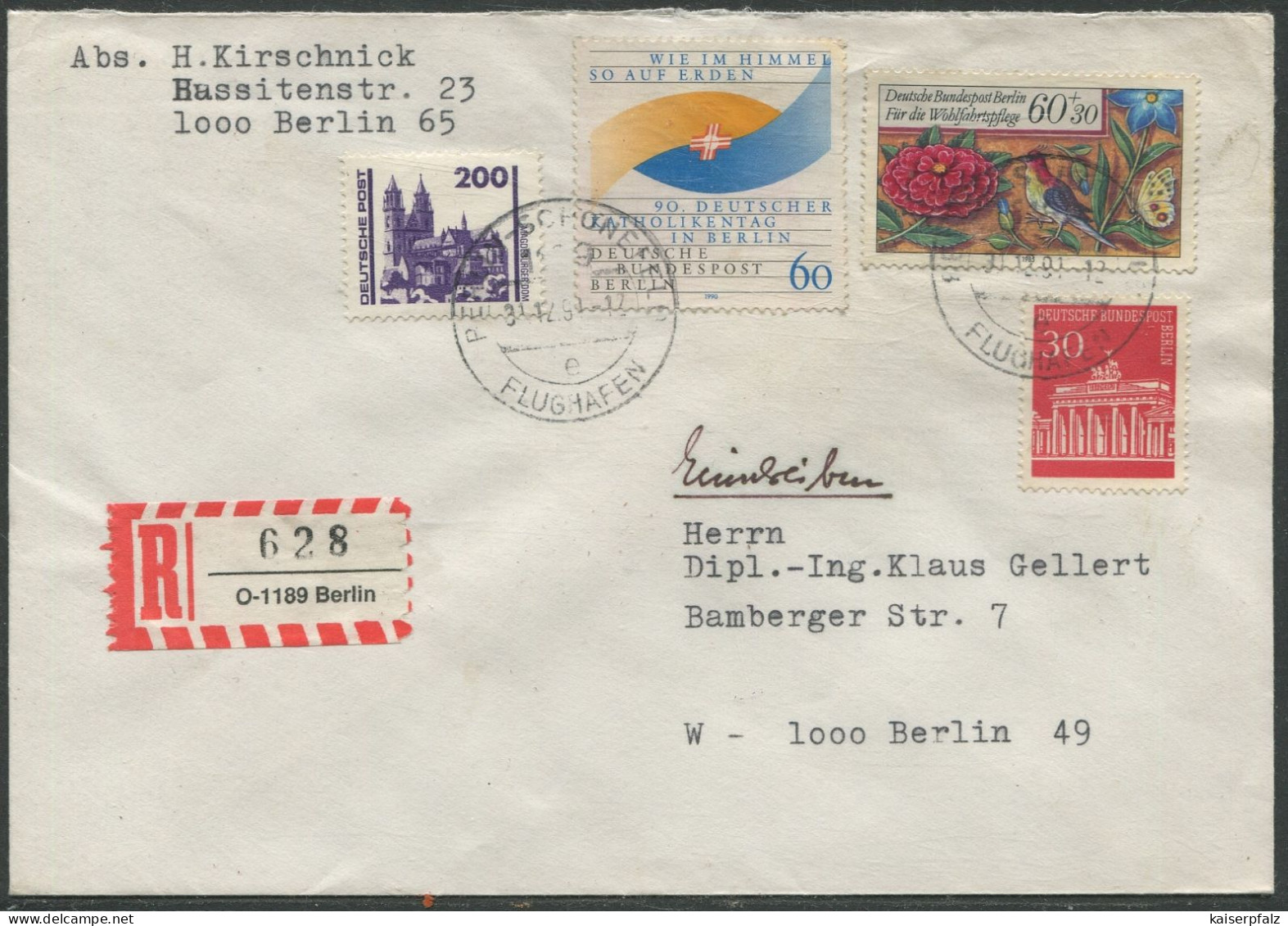 10.324) MiNr.: 288, 745, 873 Und DDR 3351 - MischF- EinschrBf - Berlinstempel - Lettres & Documents