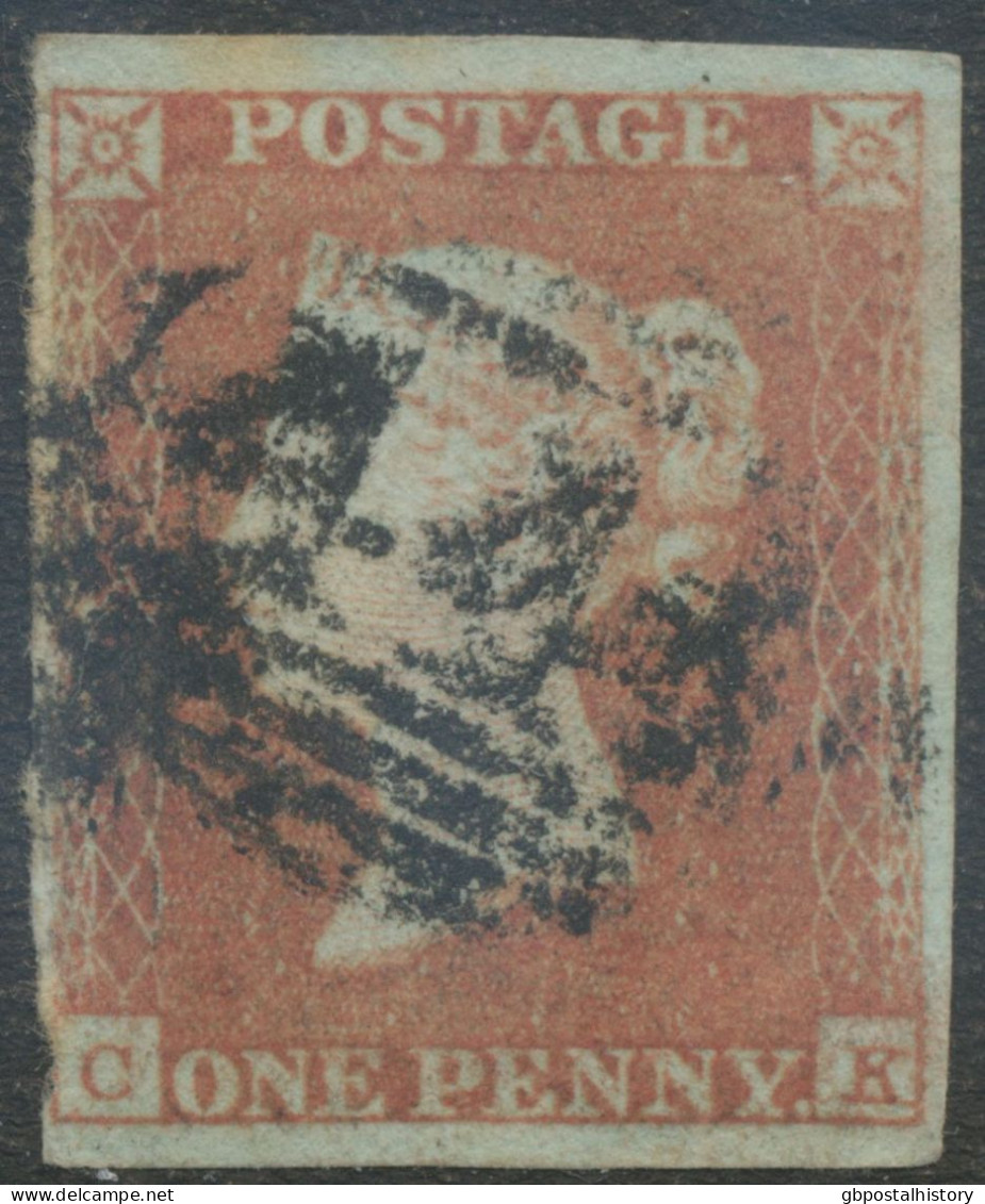GB QV 1d Redbrown Unplated (CK) 4 Margins – Touched At The Lower Left At „C“, FU With Numeral „444“ (LEAMINGTON) - Oblitérés