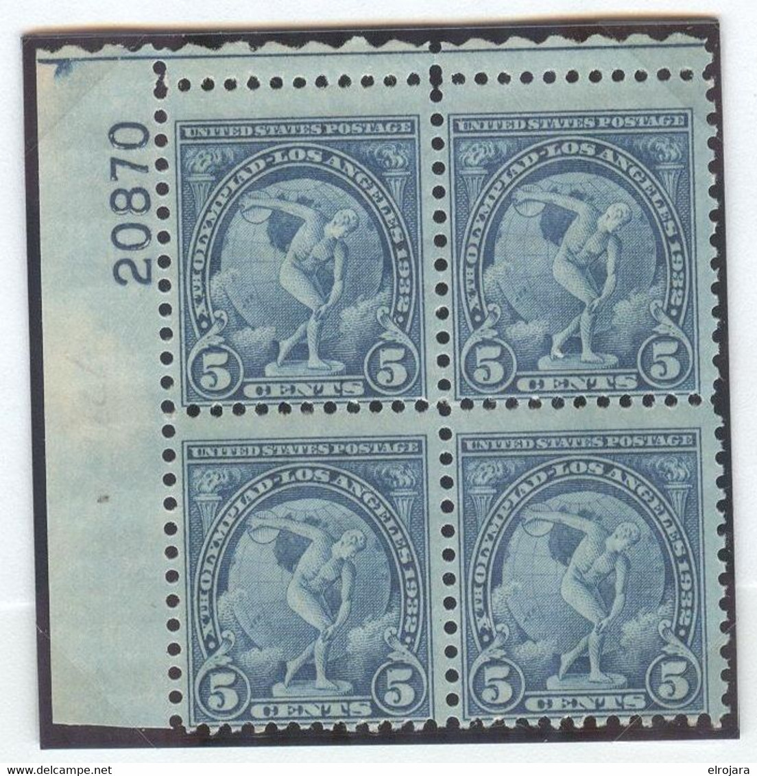 USA Plateblock 5c Discus MNH Plate Number 20870 - Sommer 1932: Los Angeles