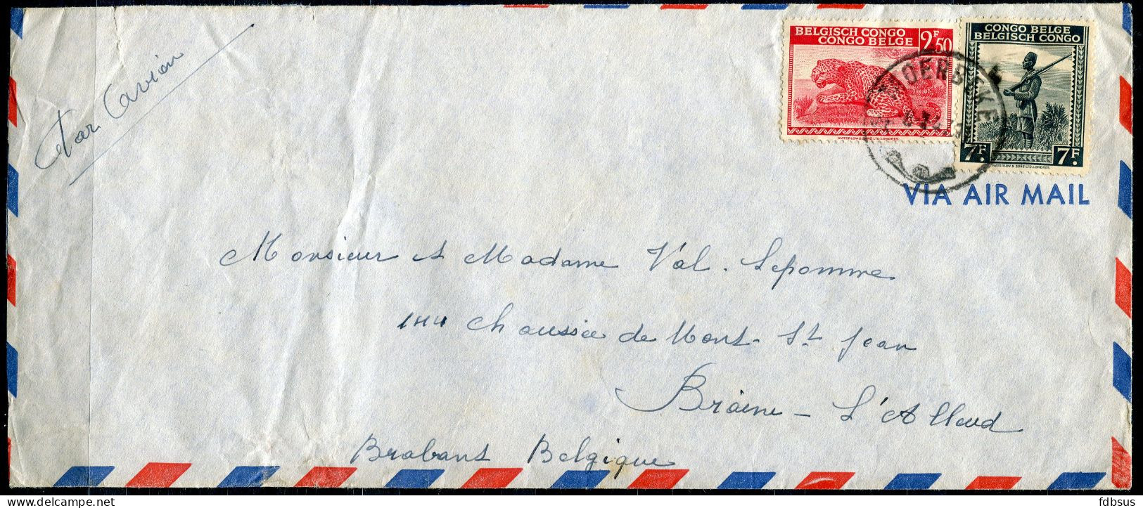 1947 Lp Brief Van MOERBEKE Bas Congo Naar Braine L'Alleud - Gefr. Met 2.50 Fr Nr 241 + 7Fr Nr 244A - Luipaard Léopard - Cartas & Documentos