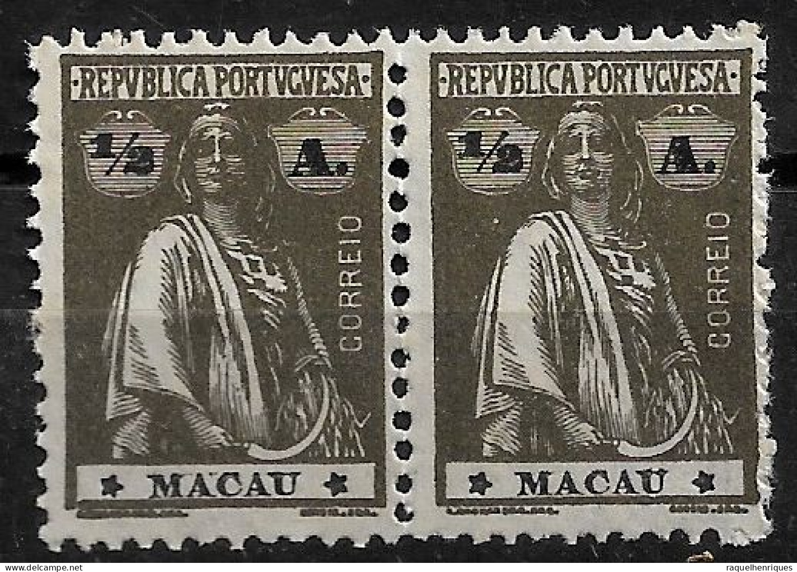 MACAU 1922 CERES 1/2A - 12x11.5 - PAIR M NG (NP#72-P06-L1) - Unused Stamps