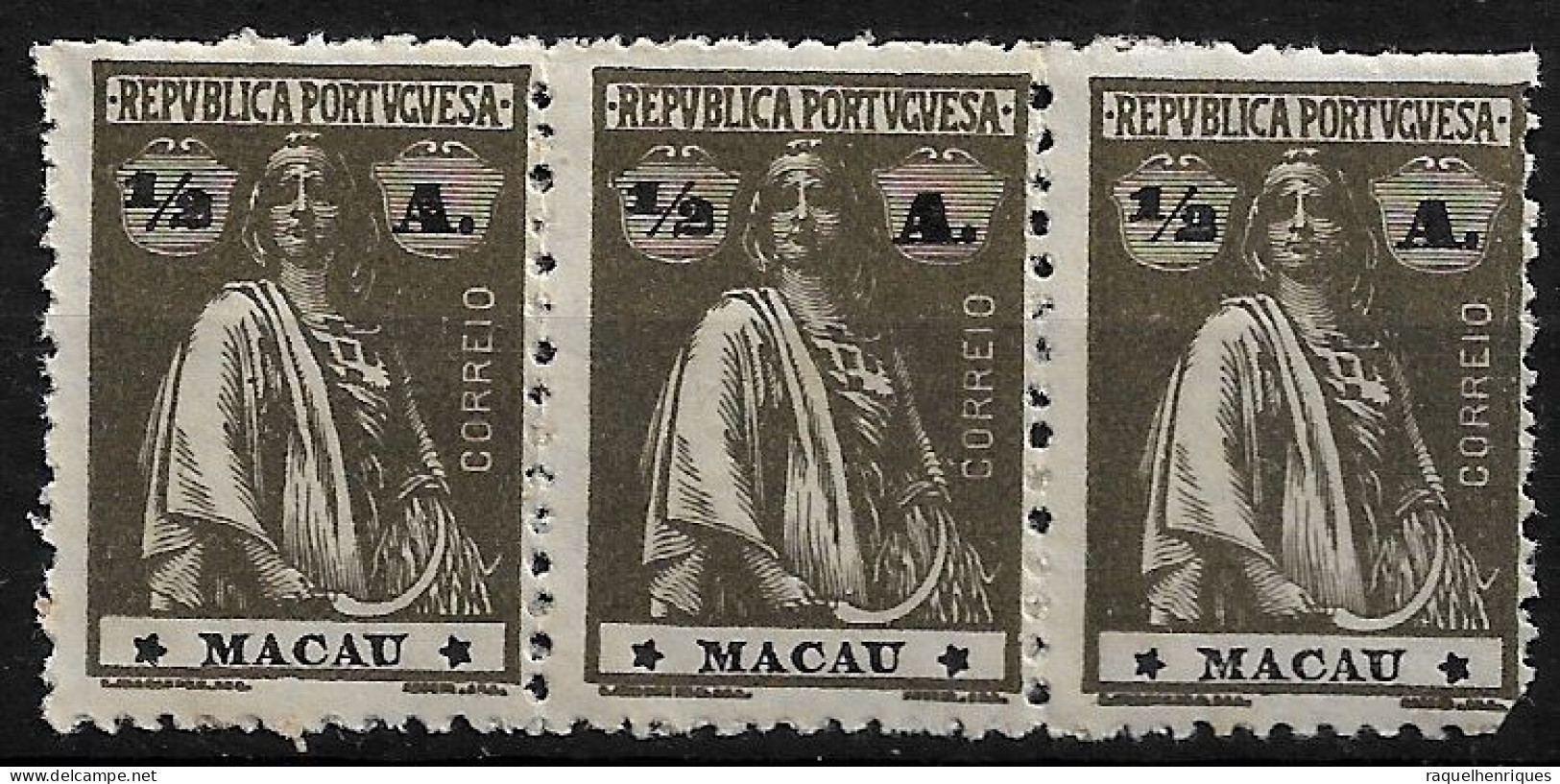 MACAU 1922 CERES 1/2A - 12x11.5 - TRIO M NG (NP#72-P06-L2) - Unused Stamps