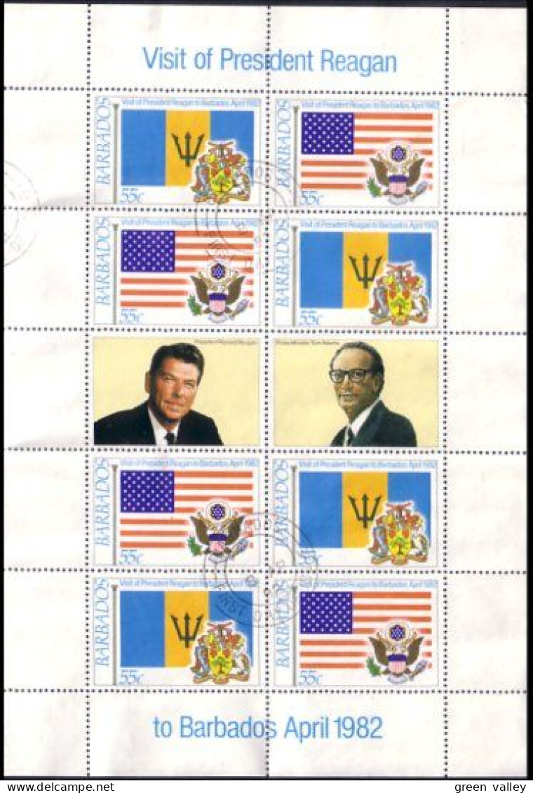 Barbados Ronald Reagan B/F Drapeaux Flags S/S (A50-211) - Francobolli