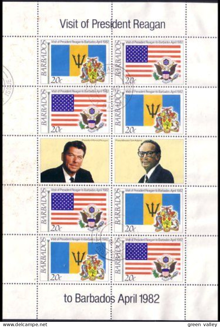 Barbados Ronald Reagan B/F Drapeaux Flags S/S (A50-212) - Francobolli