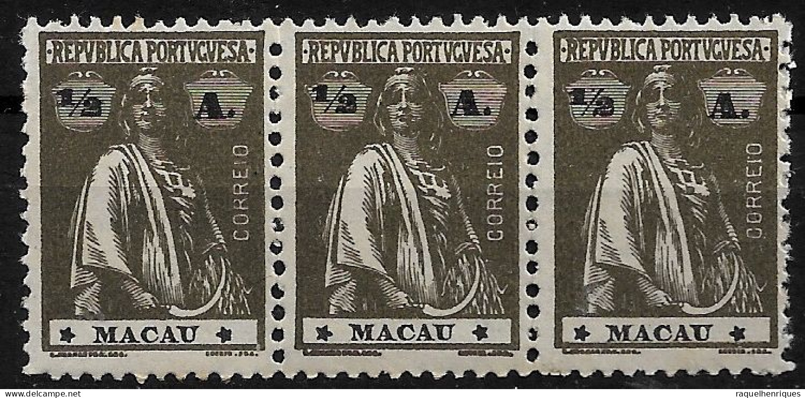 MACAU 1922 CERES 1/2A - 12x11.5 - TRIO M NG (NP#72-P06-L4) - Unused Stamps