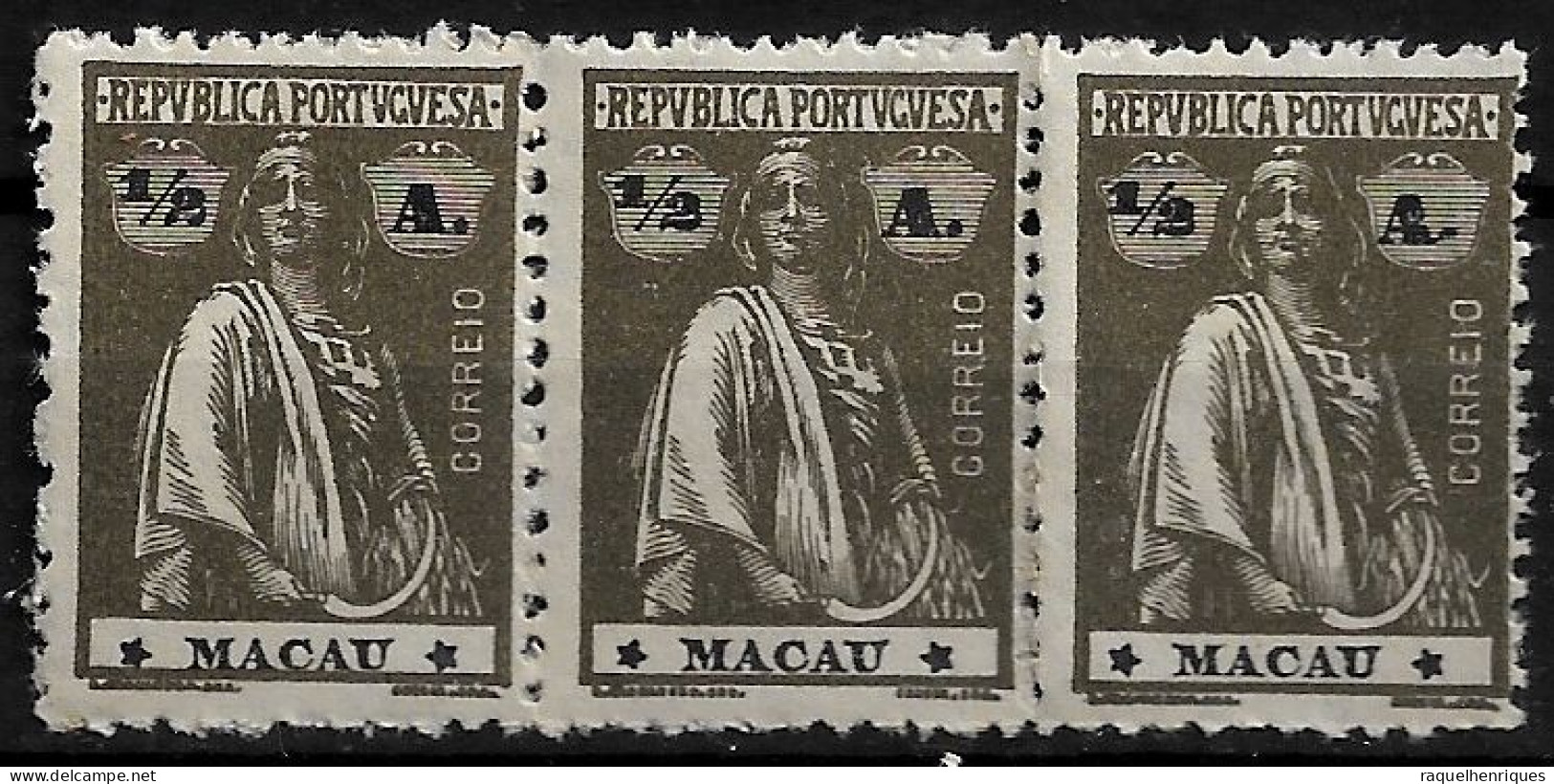 MACAU 1922 CERES 1/2A - 12x11.5 - TRIO M NG (NP#72-P06-L4) - Unused Stamps