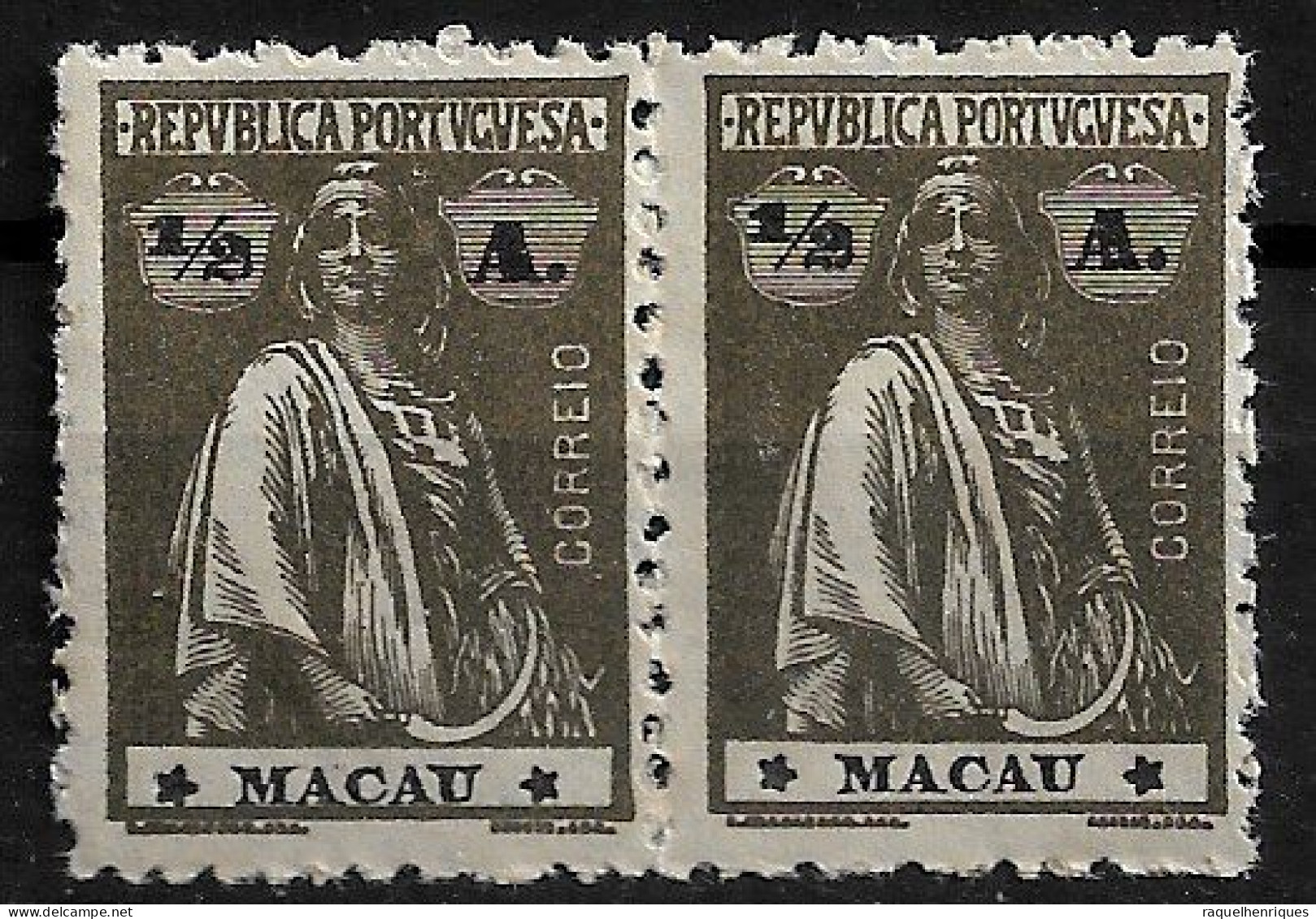 MACAU 1922 CERES 1/2A - 12x11.5 - PAIR M NG (NP#72-P06-L4) - Ungebraucht