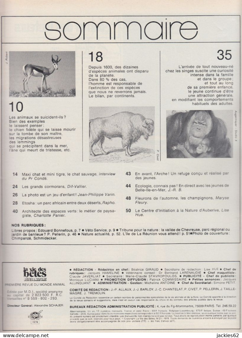 242/ LA VIE DES BETES / BETES ET NATURE N° 242 Du 9/1978 Voir Sommaire - Animaux