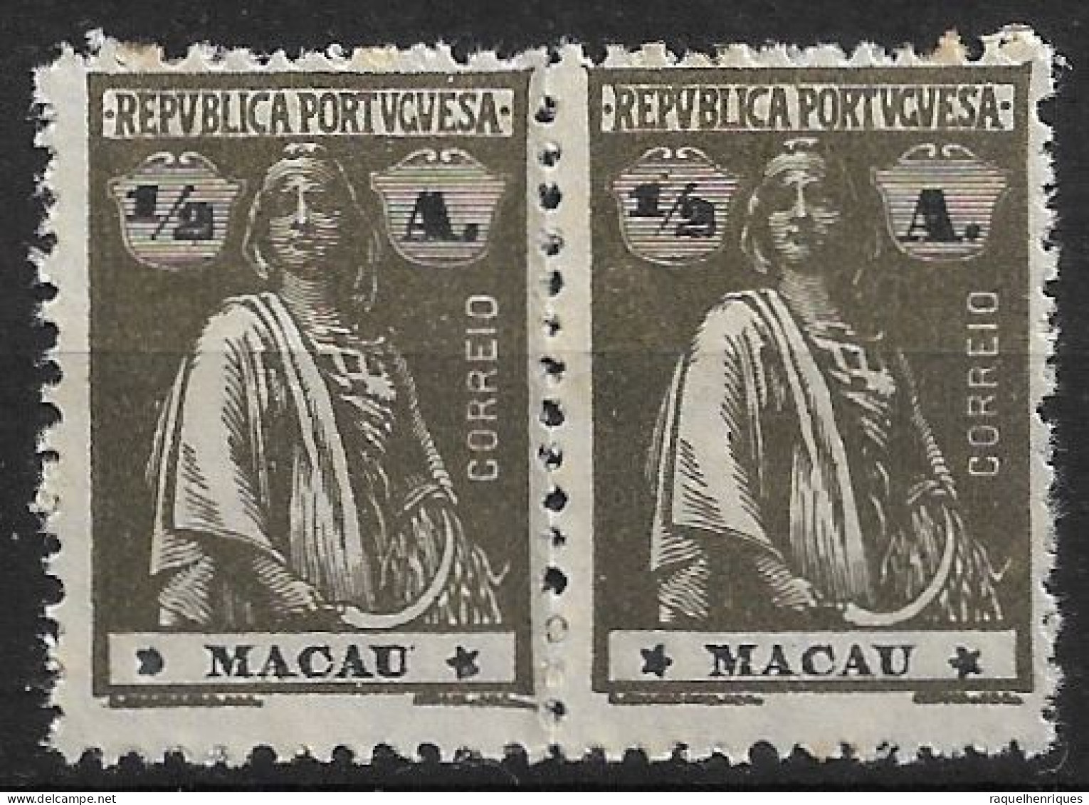 MACAU 1922 CERES 1/2A - 12x11.5 - PAIR M NG (NP#72-P06-L5) - Unused Stamps