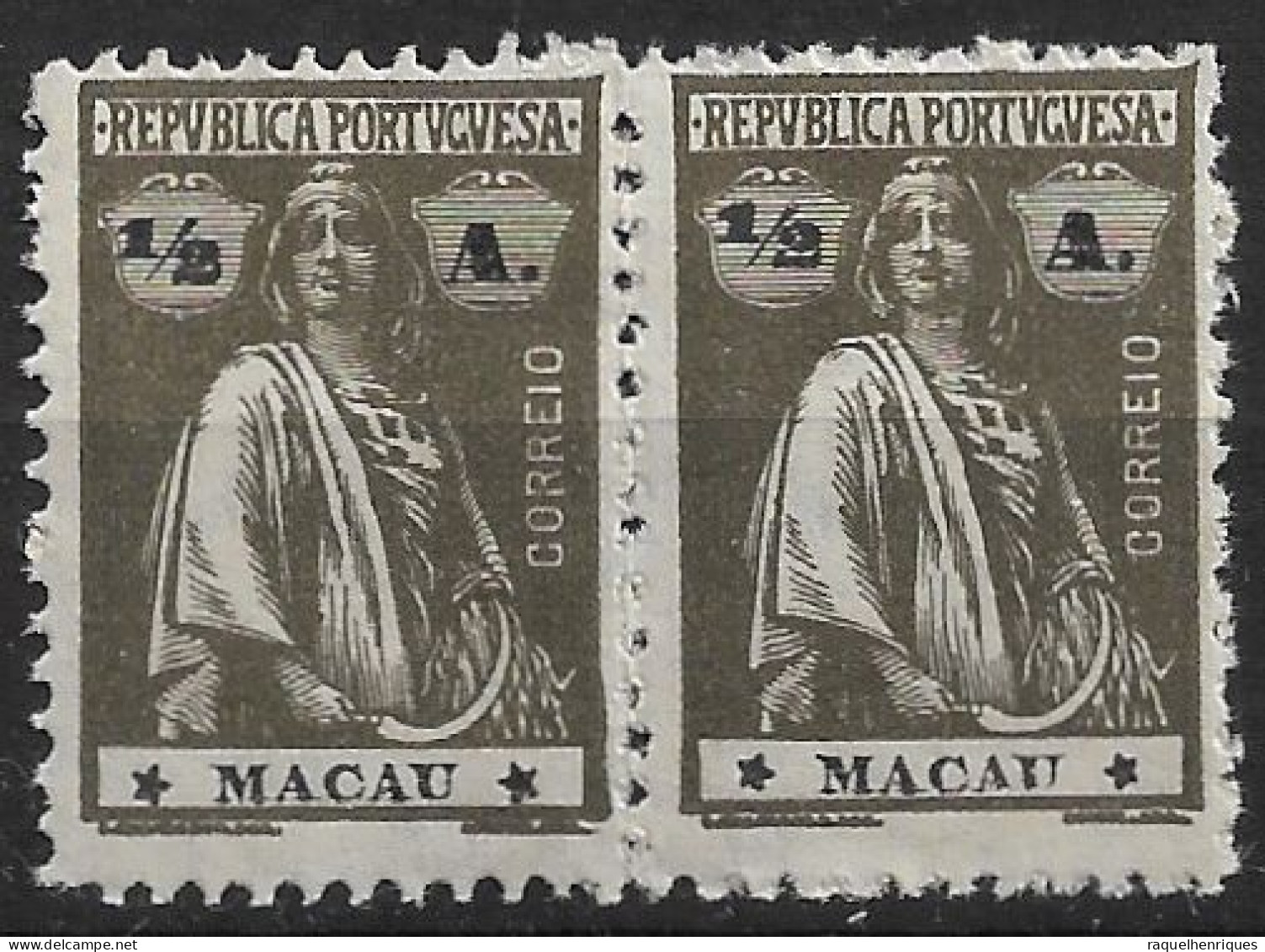 MACAU 1922 CERES 1/2A - 12x11.5 - PAIR M NG (NP#72-P06-L5) - Unused Stamps