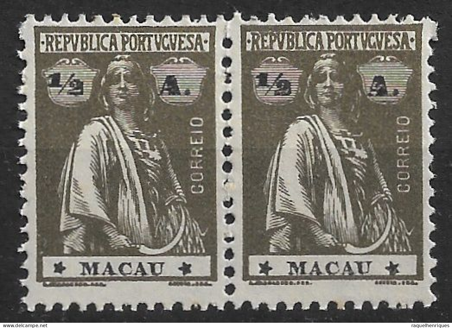 MACAU 1922 CERES 1/2A - 12x11.5 - PAIR M NG (NP#72-P06-L5) - Ungebraucht