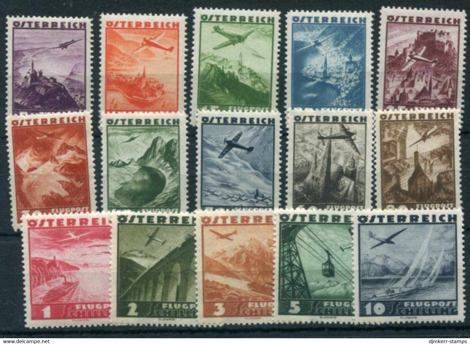 AUSTRIA 1935 Airmail Definitive Set MNH / **.  Michel 598-612 - Unused Stamps