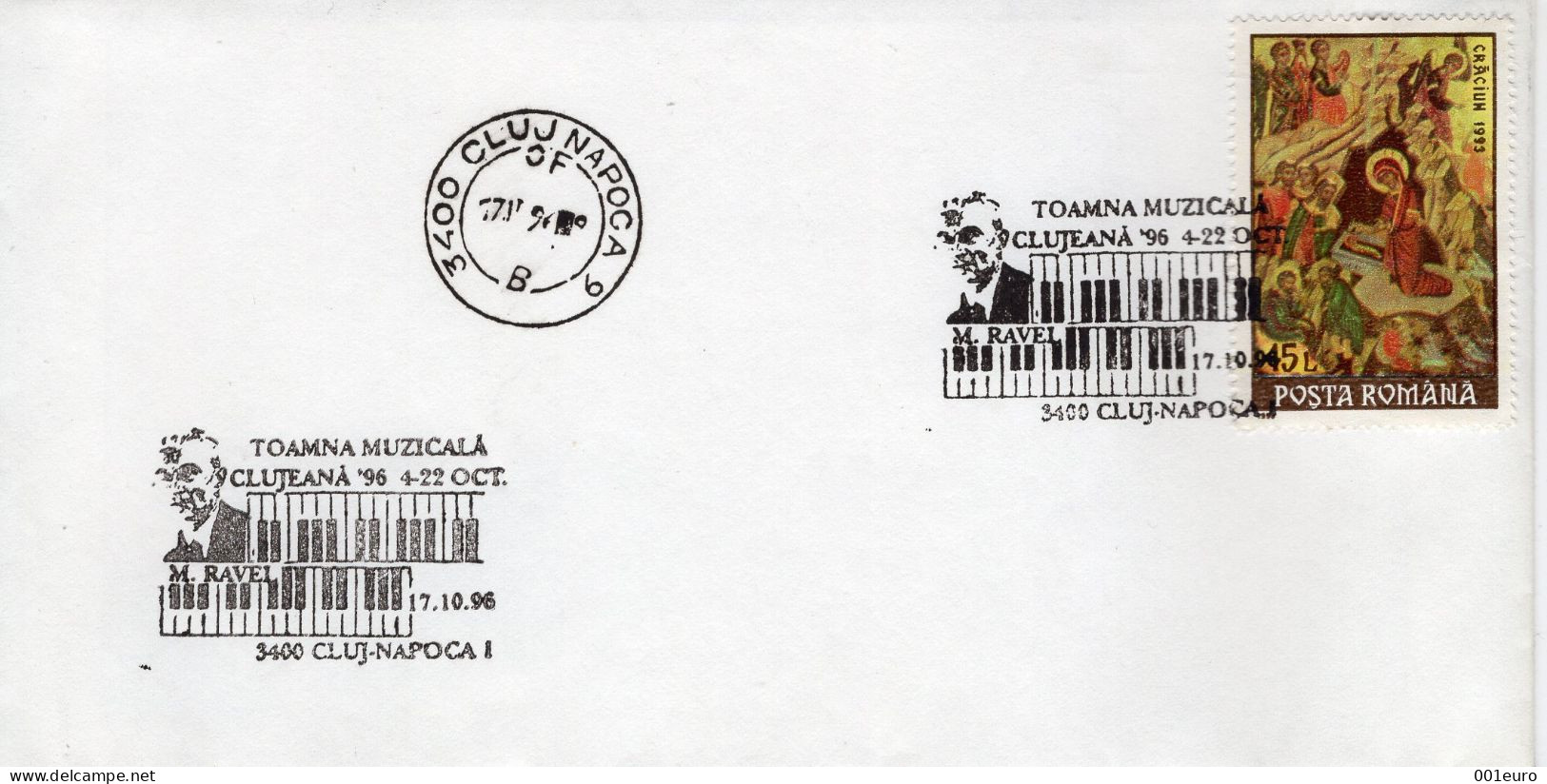 ROMANIA 1991: COMPOSER MAURICE RAVEL, ILLUSTRATED POSTMARK - Registered Shipping! - Marcofilia