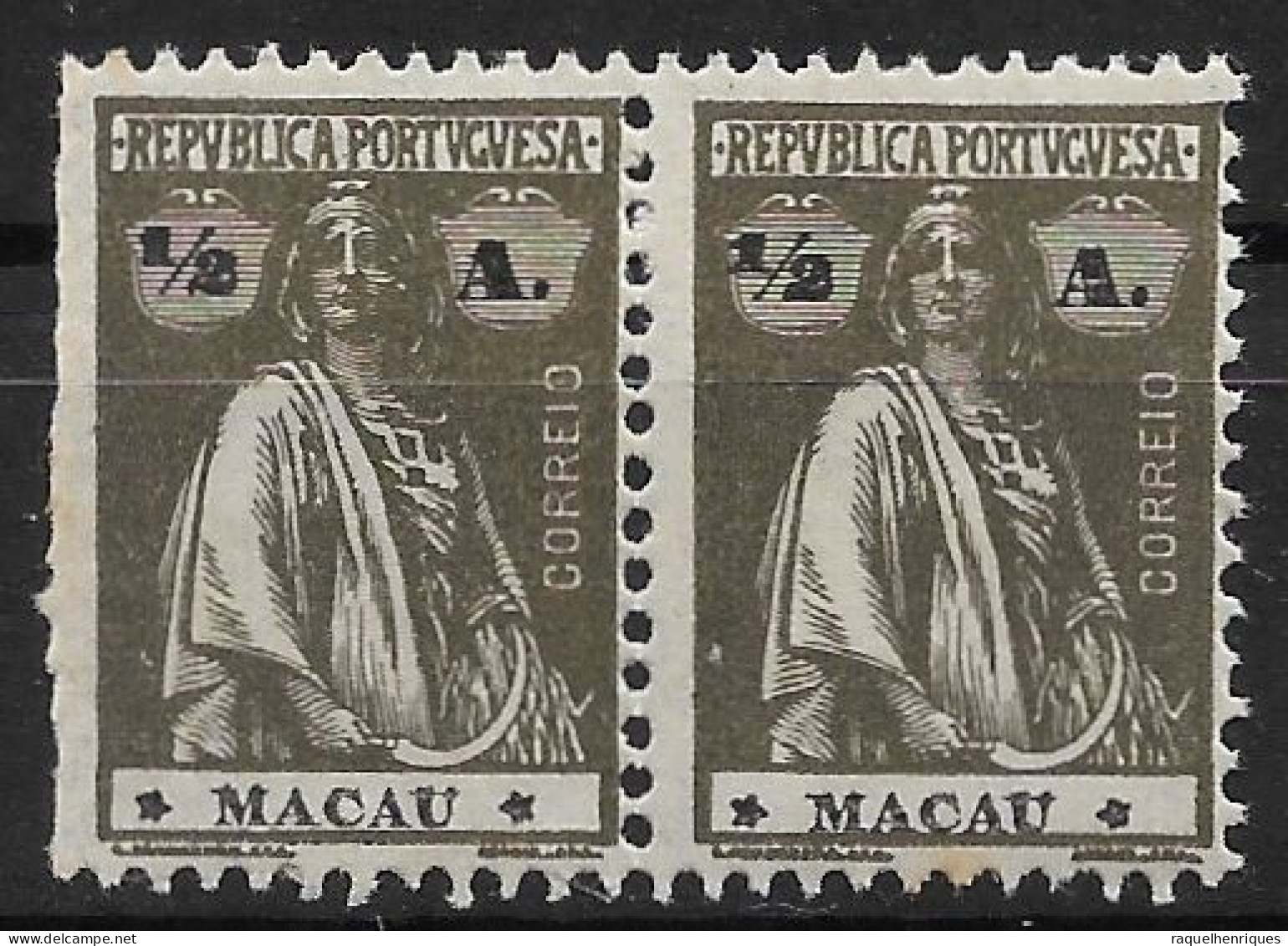 MACAU 1922 CERES 1/2A - 12x11.5 - PAIR M NG (NP#72-P06-L5) - Unused Stamps