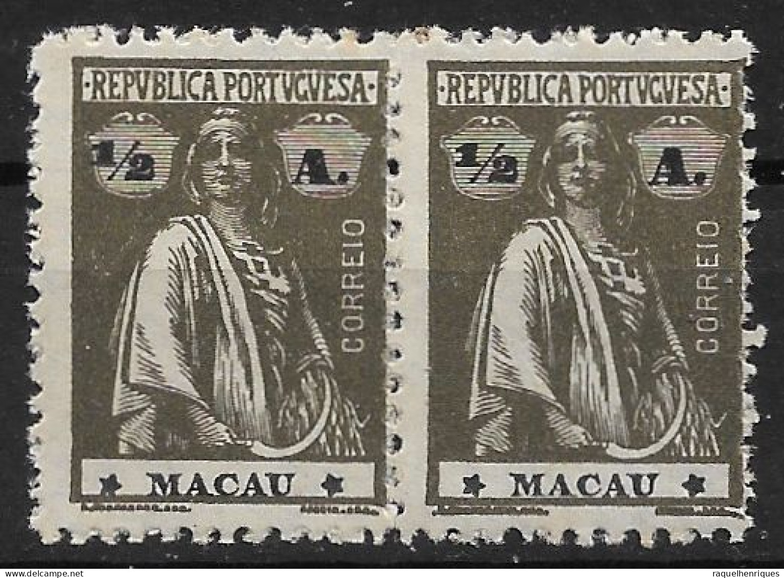 MACAU 1922 CERES 1/2A - 12x11.5 - PAIR M NG (NP#72-P06-L6) - Neufs