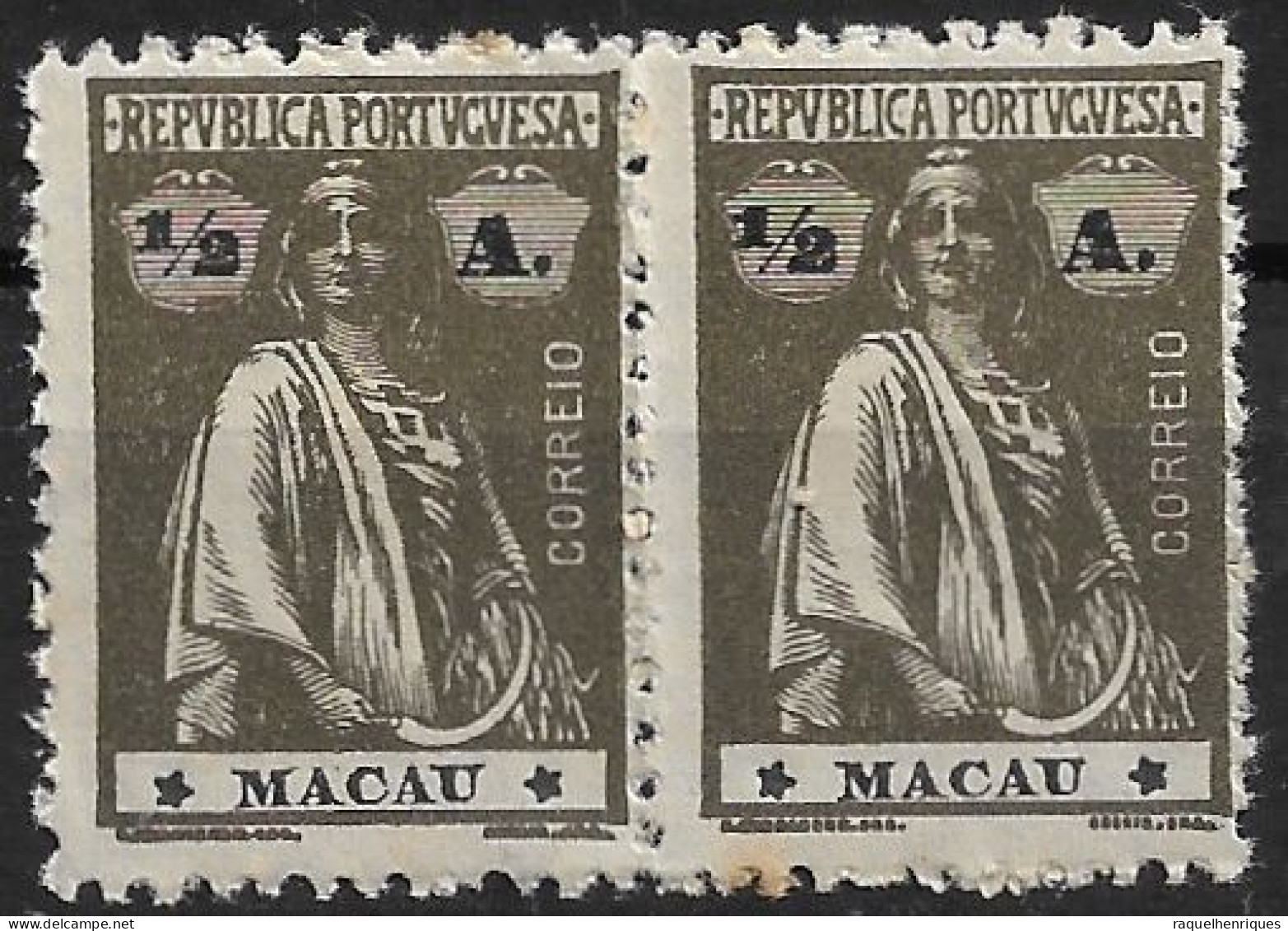 MACAU 1922 CERES 1/2A - 12x11.5 - PAIR M NG (NP#72-P06-L6) - Ungebraucht