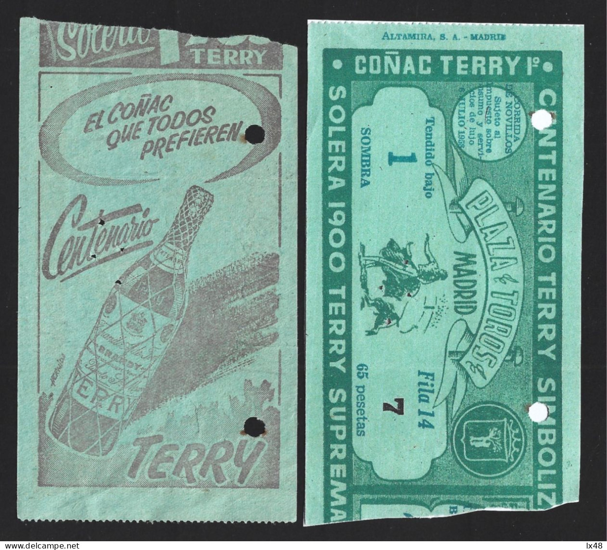 Terry Cognac. 100 Years Of Terry Cognac. To Drink. Trinken. Terry. Conac. Entrance Ticket To The Plaza De Toros In Madri - Drank & Bier