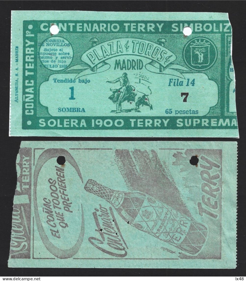 Terry Cognac. 100 Years Of Terry Cognac. To Drink. Trinken. Terry. Conac. Entrance Ticket To The Plaza De Toros In Madri - Licores & Cervezas