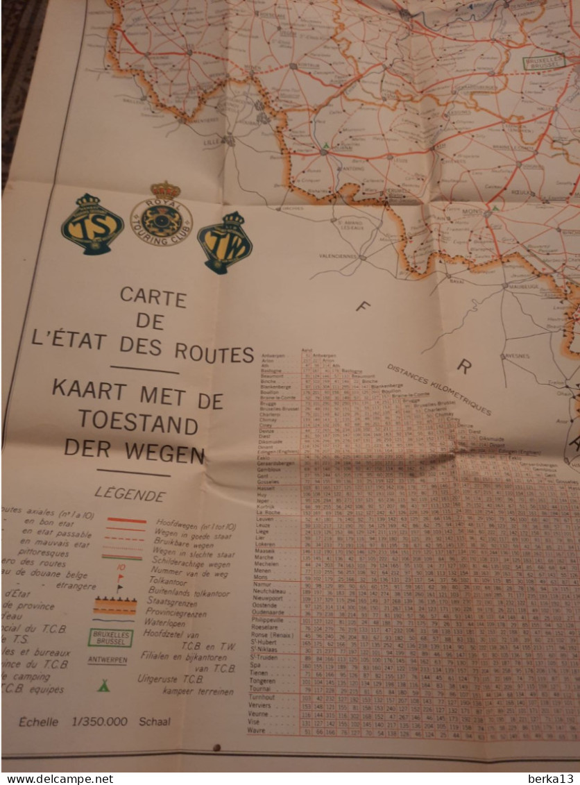 Carte De L'état Des Routes 1955 Touring Club De Belgique - Carte Stradali