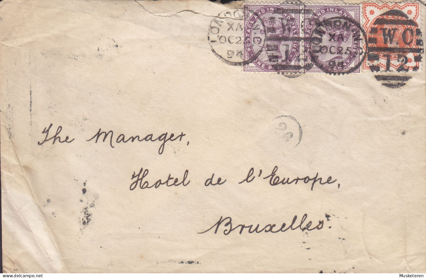 Great Britain Embossed Geprägt BROWN GOULD & Co., LONDON 1894 Cover Brief Hotel De L'Europe BRUXELLES Belgium (4 Scans) - Brieven En Documenten