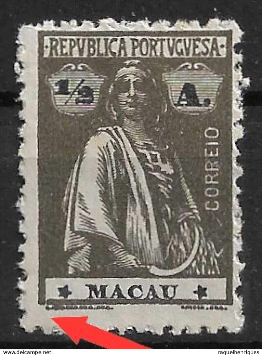 MACAU 1922 CERES 1/2A - 12x11.5 - M NG CLICHE VARIANT (NP#72-P06-L7) - Ongebruikt