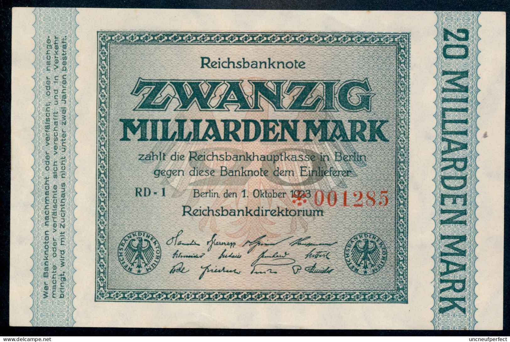 Pick118a  Ro115b  DEU-137g - 20  Milliard Mark 1923 ** UNC NEUF ** - 20 Mrd. Mark