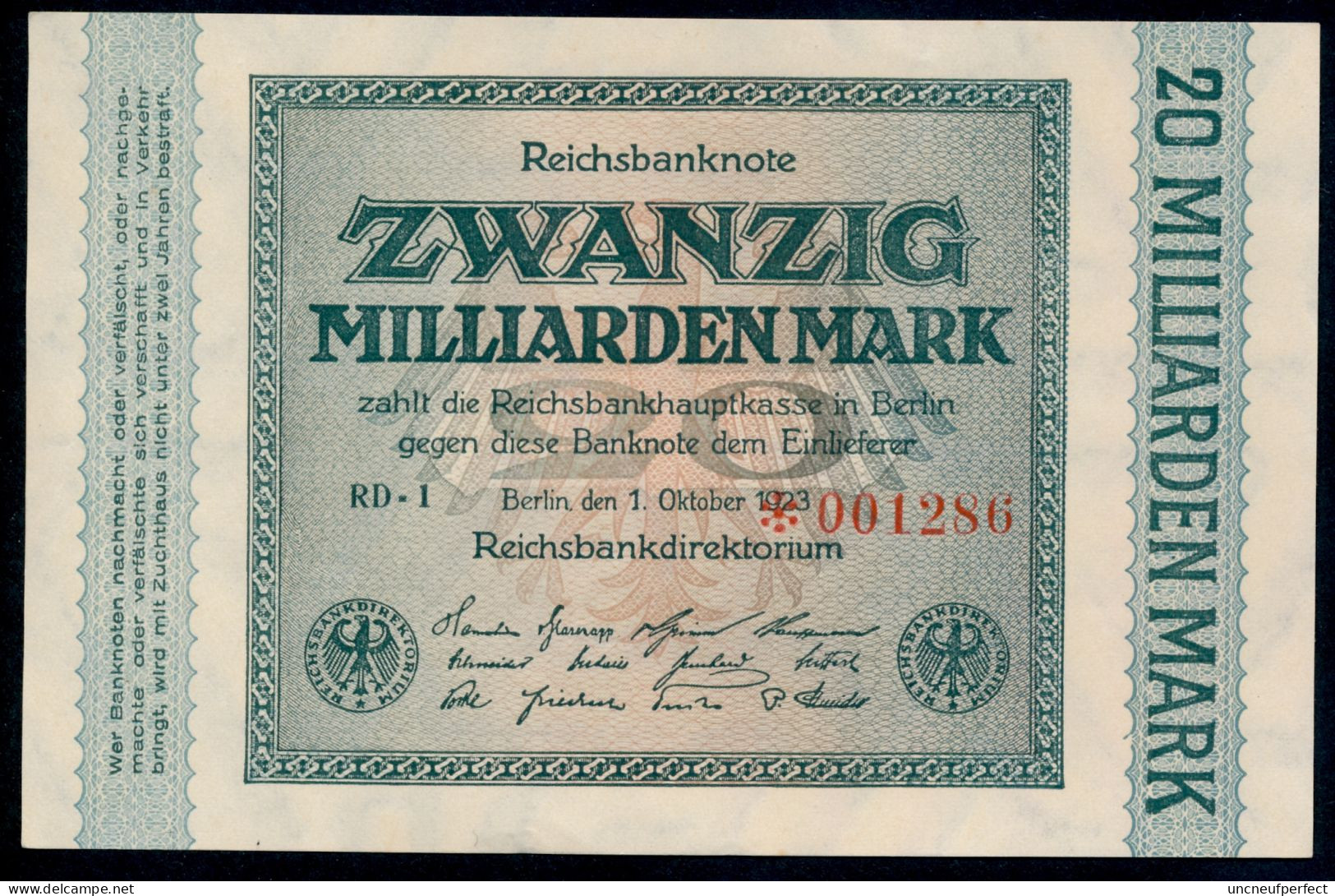 Pick118a  Ro115b  DEU-137g - 20  Milliard Mark 1923 ** UNC NEUF ** - 20 Milliarden Mark