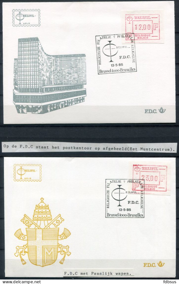 1985 3 Fdc's Met Vignetten RELIFIL -  9 - 12 - 23 Fr   Religieuze Filatelie - Zie Tekst - 1980-99