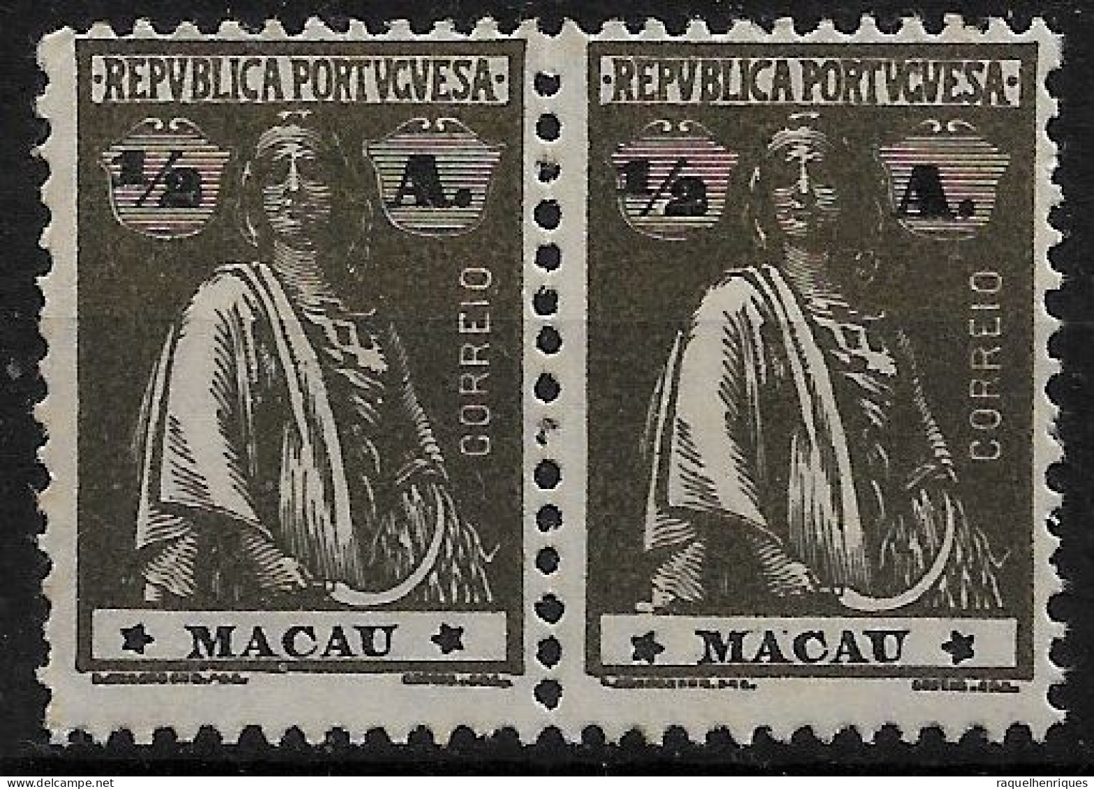 MACAU 1922 CERES 1/2A - 12x11.5 - PAIR M NG (NP#72-P06-L7) - Neufs