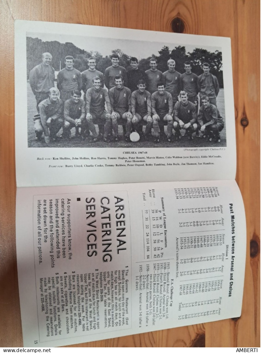 Programa Arsenal Chelsea temporada 1967/68