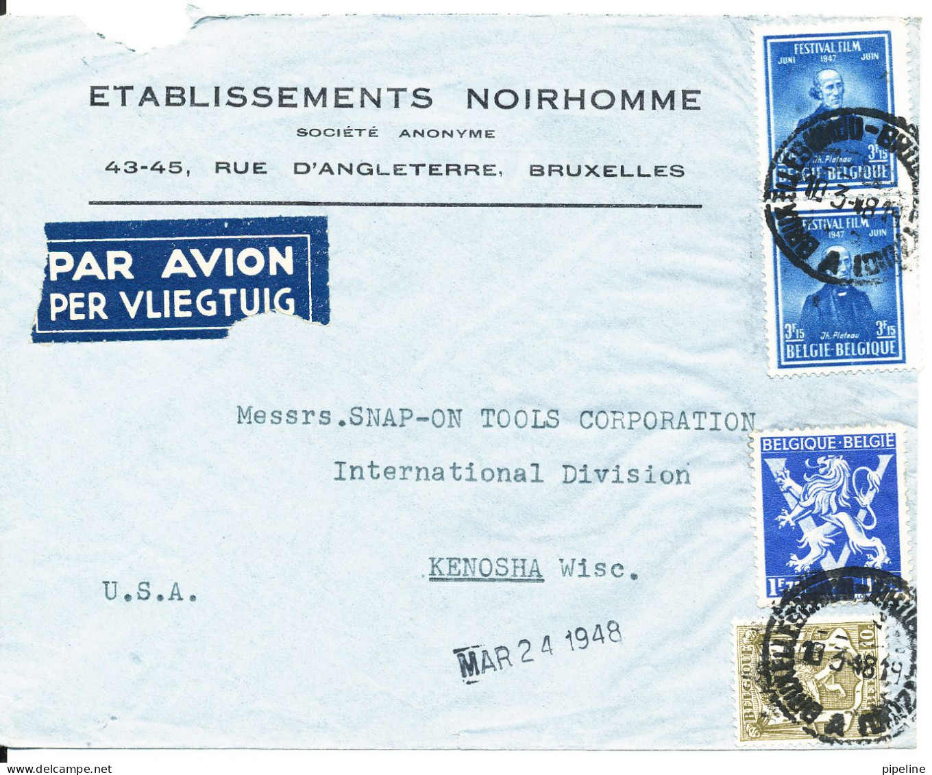 Belgium Air Mail Cover Sent To USA Bruxelles 10-3-1948 - Andere & Zonder Classificatie