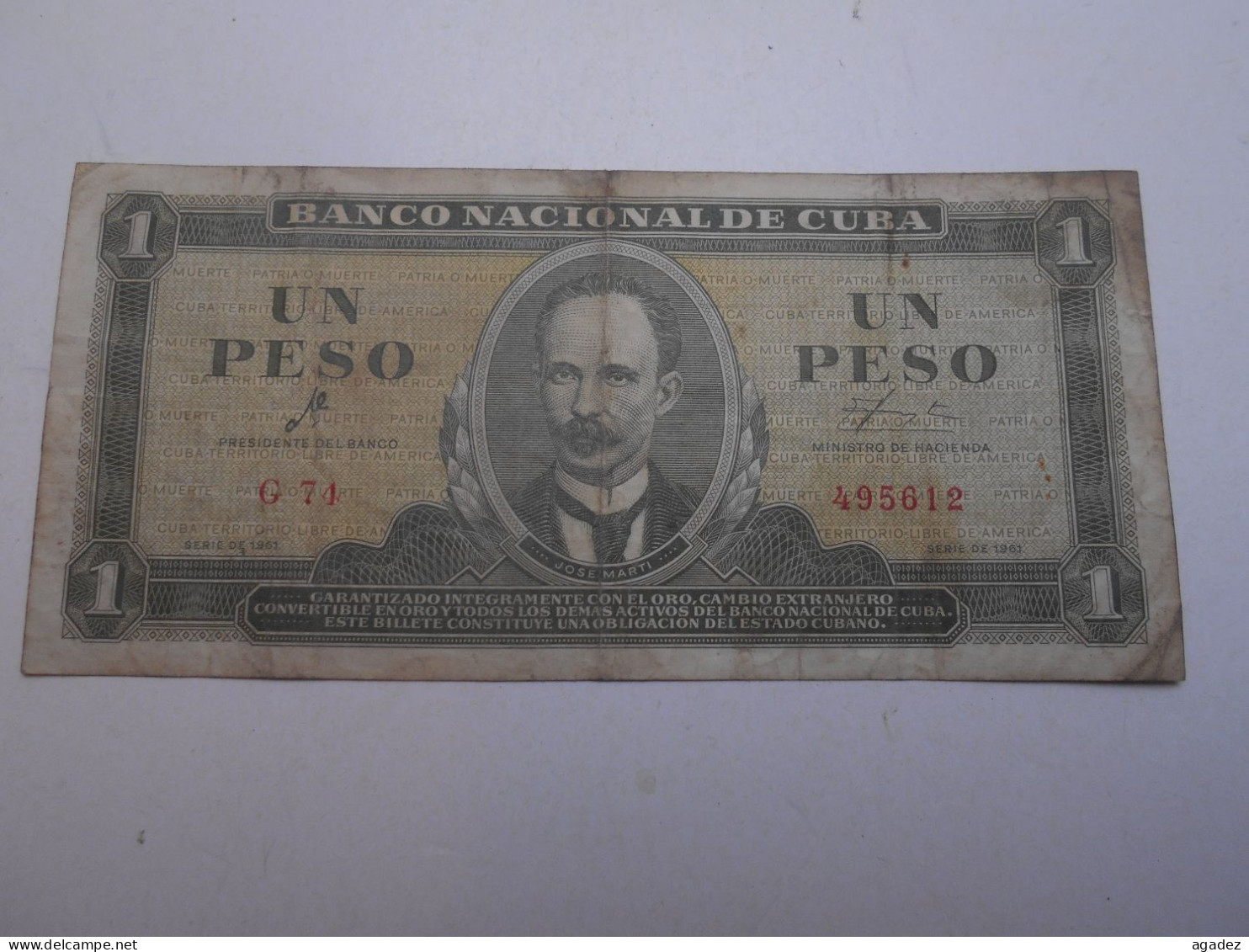 Ancien Billet De Banque Cuba 1961 Un Peso - Cuba