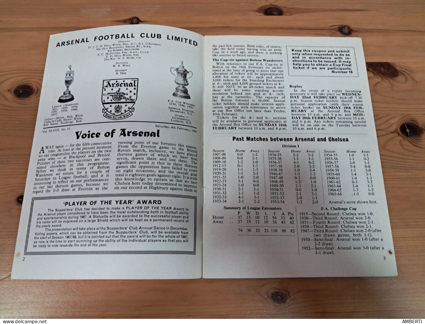 Programa Arsenal Chelsea Temporada 1966/67 - Sports