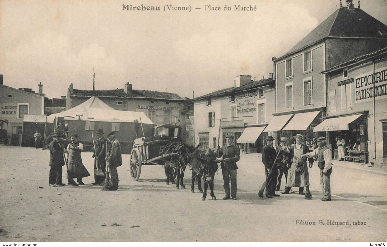 Mirebeau * Les Balayeurs , Place Du Marché * Roulotte Manège ? * Epicerie Parisienne * Quincaillerie * Villageois - Mirebeau