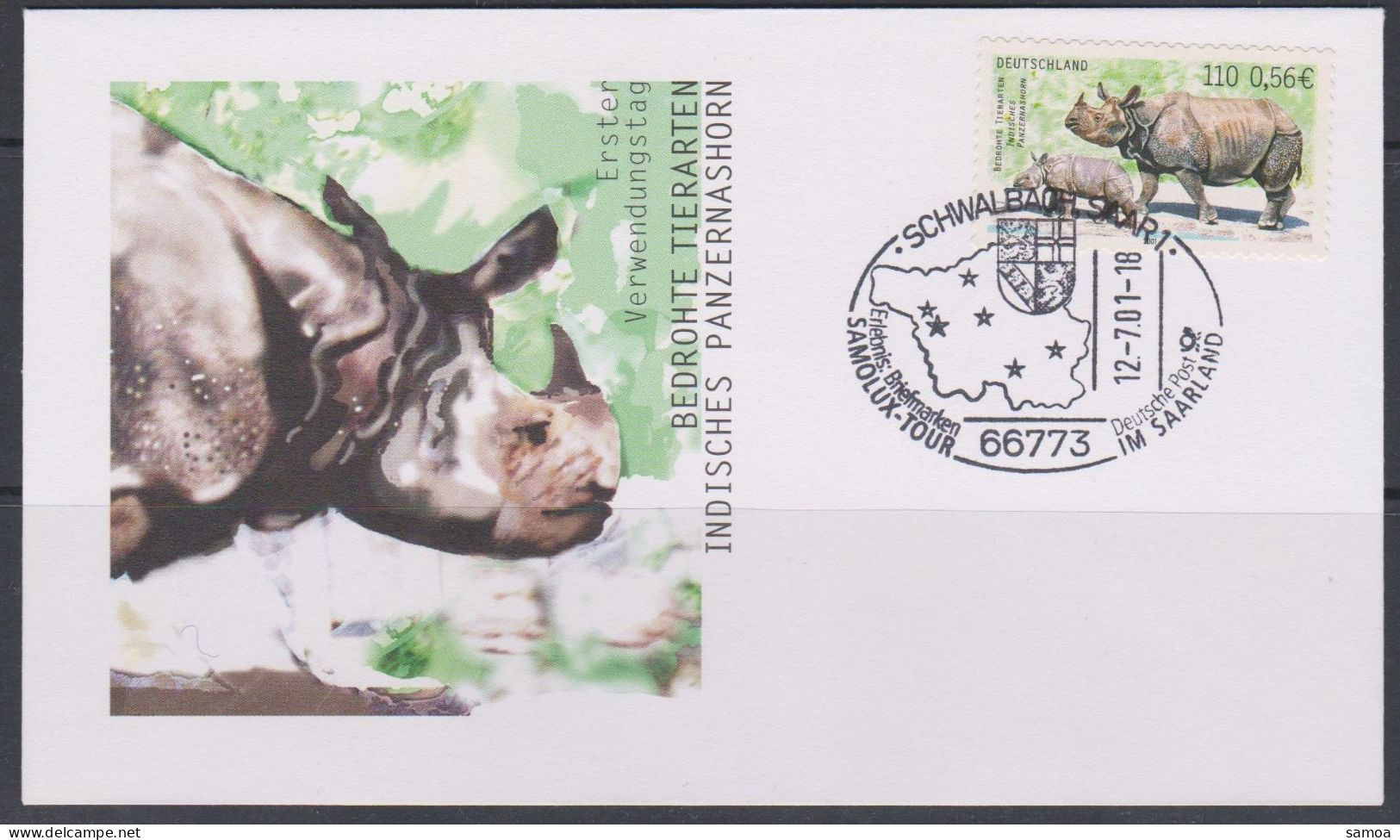 Allemagne RFA FDC 2001 2015 Faune Rhinocéros Unicorne De L’Inde Avec Jeune - FDC