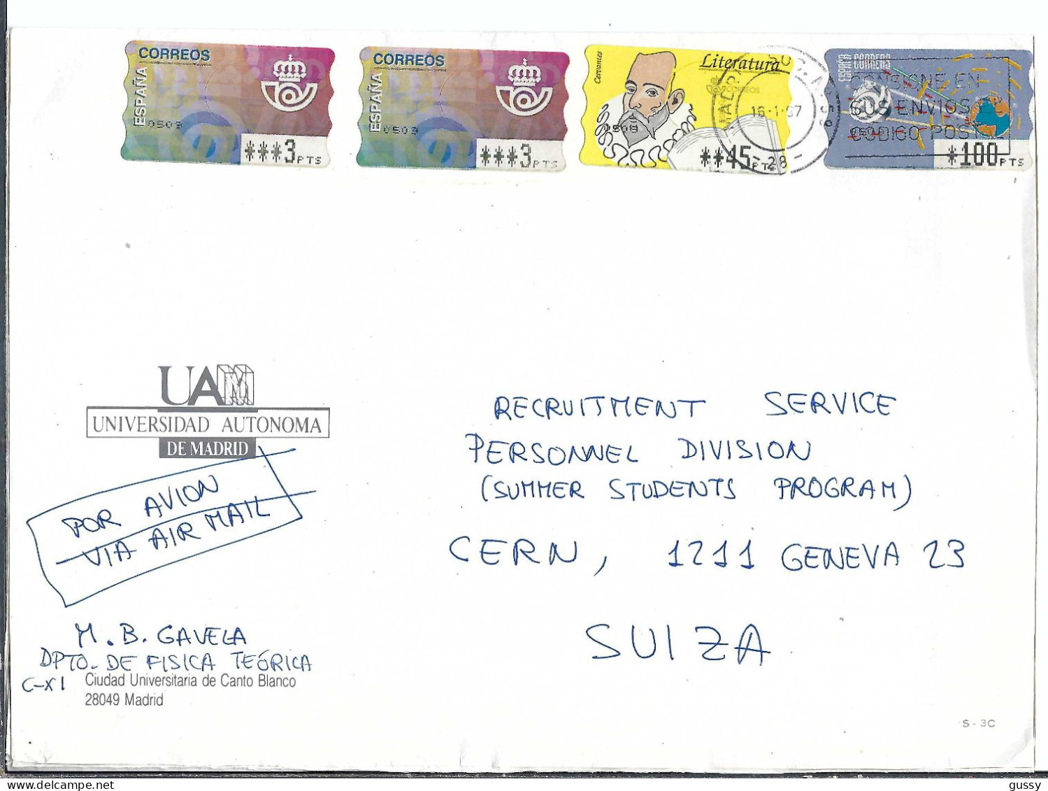 ESPAGNE P.A. Ca.1987: LSC De Madrid Pour Genève (Suisse) - Storia Postale