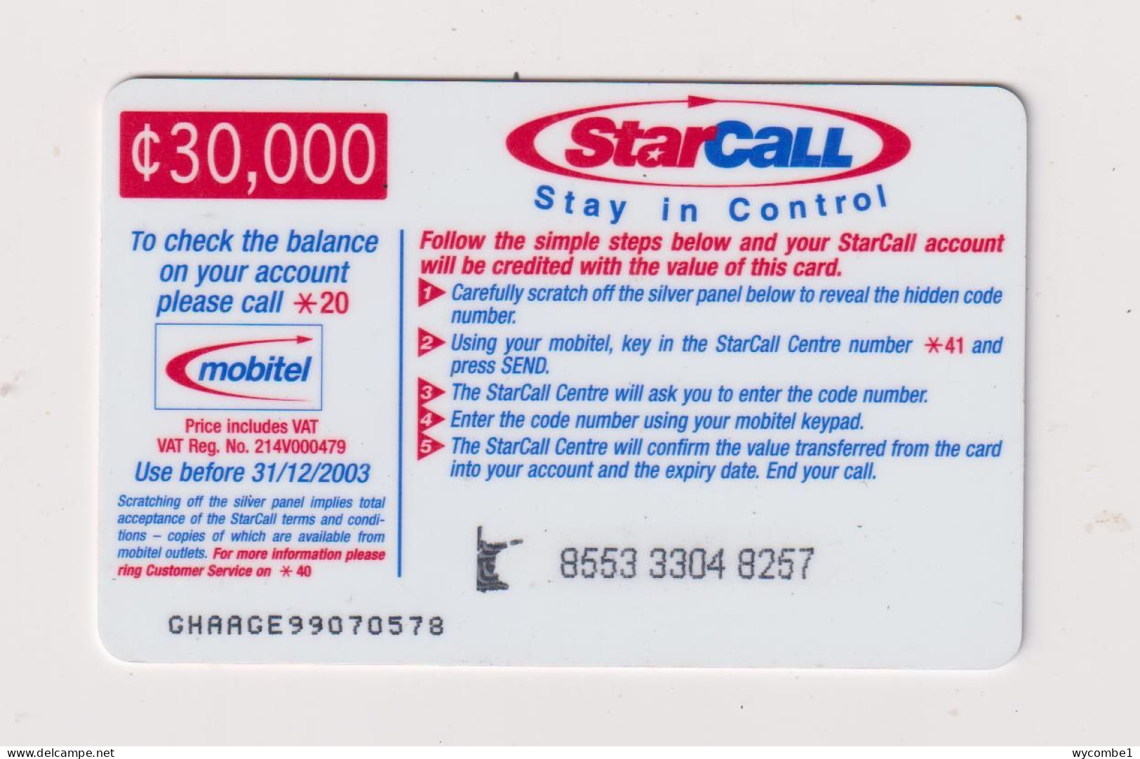 GHANA - Star Call Remote Phonecard - Ghana