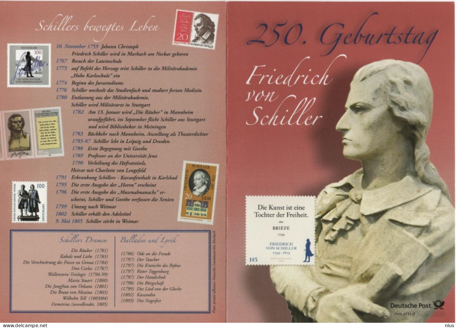 Germany Deutschland 2009 250. Geburtstag Von Friedrich Von Schiller, German Polymath, Poet, Playwright, Writer, Bonn - 2001-2010